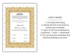 Gold Nikkah Certificate, A4/A3 Islamic Wedding Contract Template, Nikkah Nama, Muslim Marriage, Personalised Names, Quran Verse.NN201