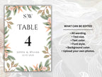 Wedding Table Numbers Template, Wedding Table Numbers, Pink Flower, Floral Wreath, Printable Table Numbers, Wedding Seating Chart. TS2