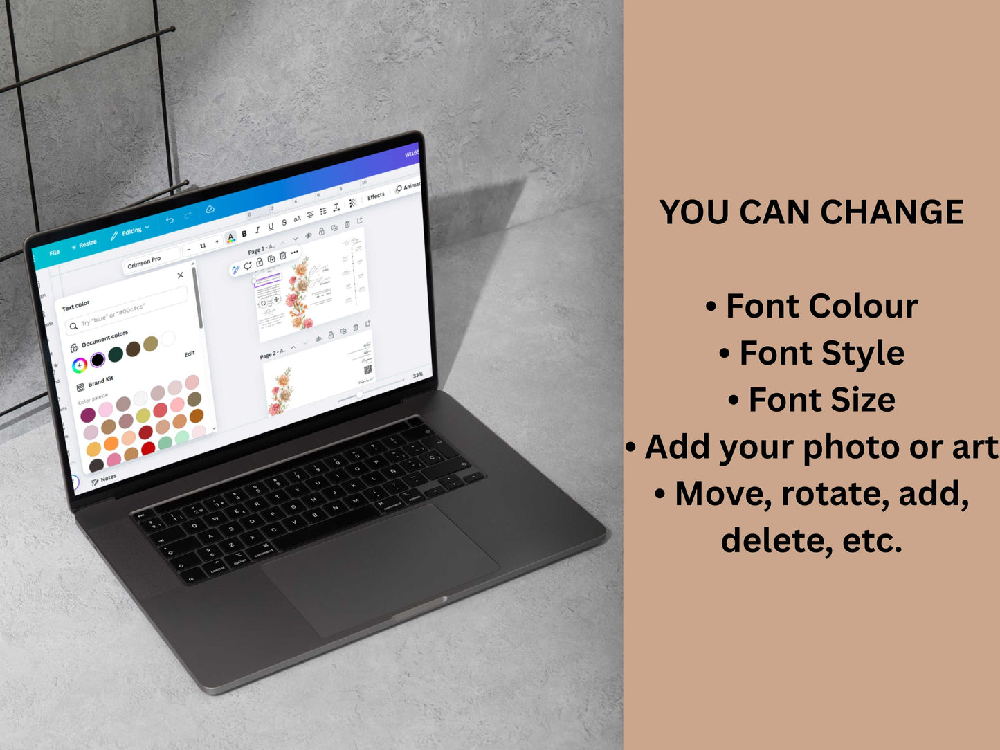 Wedding Menu Template, Thank You Card, Place Card. WI201