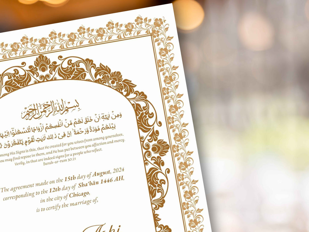 Nikkah Certificate Digital, Nikkah Contract, Editable Nikkah Nama | Islamic Wedding Contract, Muslim Marriage Certificate. NN282