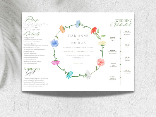 Elegant Gatefold Wedding Invitation | Floral Folded Invite | Printable Wedding Template | RSVP & Details Card | Editable PDF. WI134