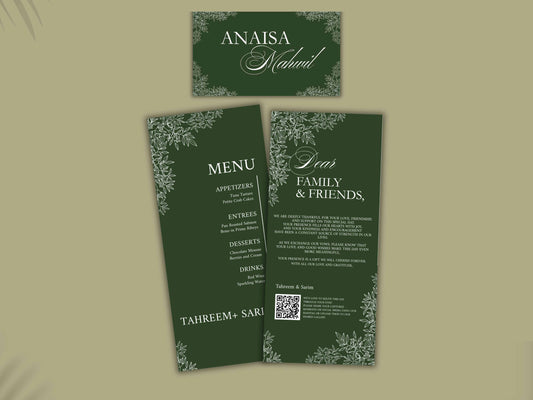 Wedding Menu Card Template, Table Card Thank you Card. WI263