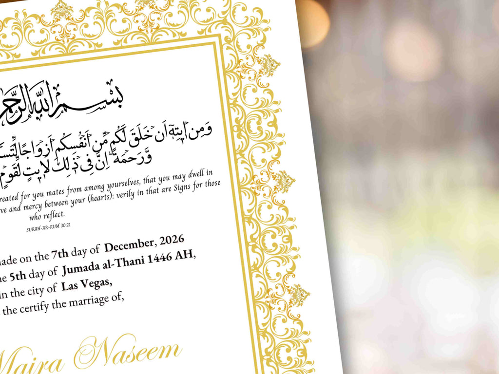 Nikkah Certificate Digital Download Personalised, A4, A3, Template, Editable, Gold Nikkah Nama, Nikkah Contract, Muslim Contract. NN292