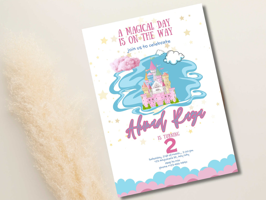 2 Birthday Invitation, Fairytale Birthday Invite DIY, Personalized Digital Invitation, Castle Magical Theme, Canva Template. WEIB87