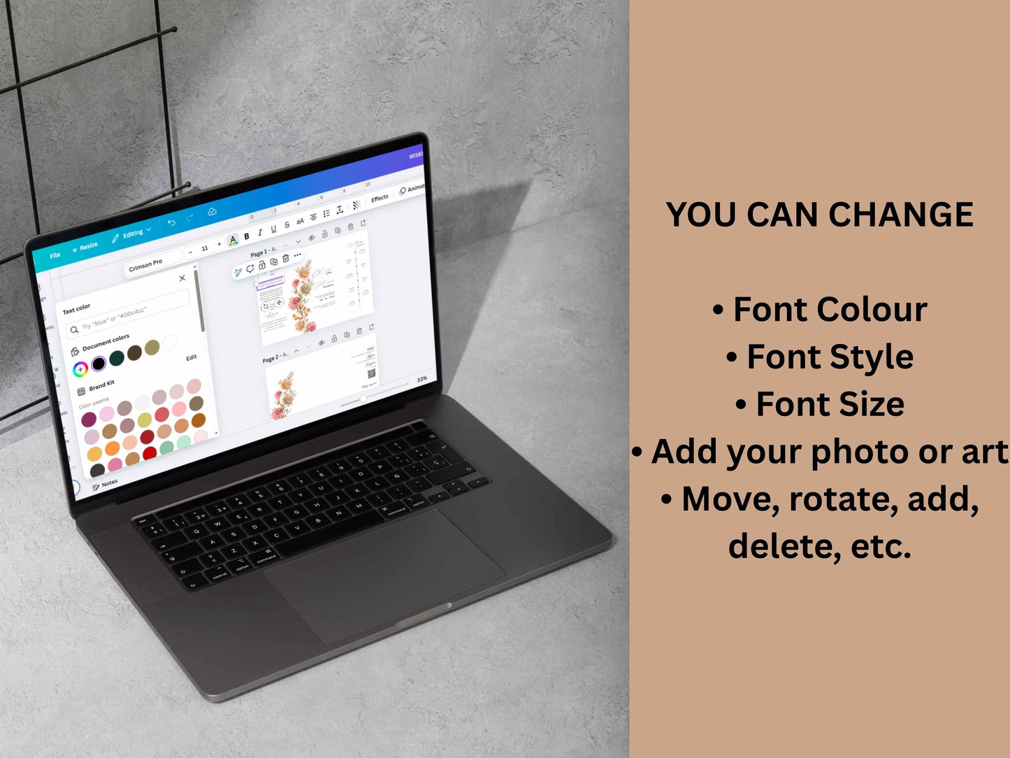 Wedding Invitation Set, RSVP, Dark Floral, Wedding Invitation, Details, Editable, Template, WI229