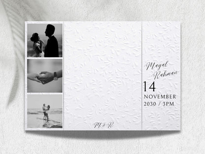 Gatefold Wedding Invitation Template | Elegant Black & White Folded Invite with RSVP Timeline | Printable Wedding Card with Photo. WEIB122