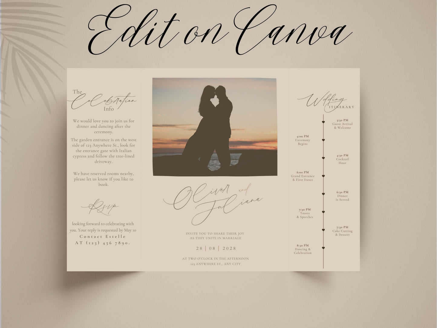 Modern Gatefold Wedding Invitation | Elegant Timeline Wedding Card | Minimalist Photo Wedding Invite | Custom Printable Template. WI137