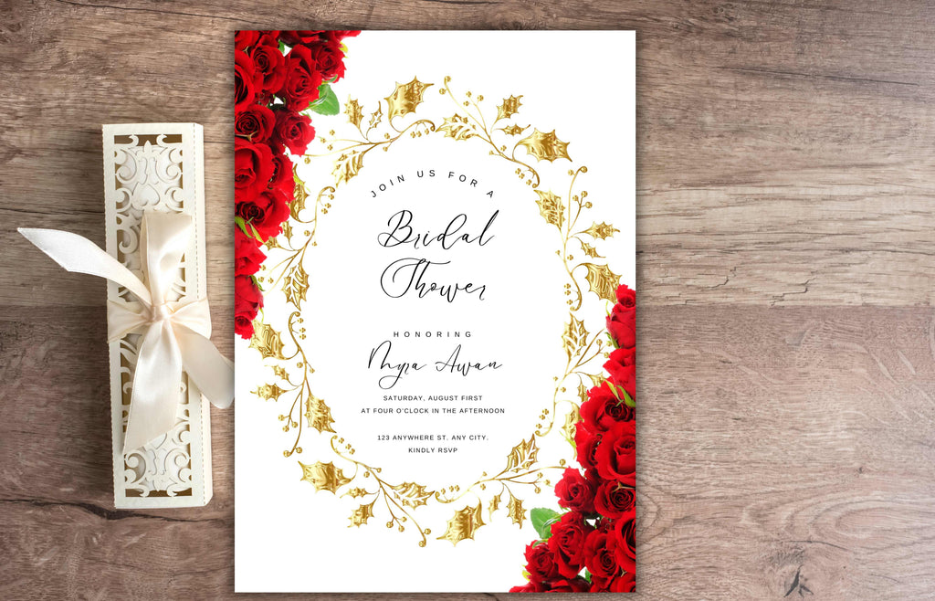 Bridal Shower invitation, Red Rose Bridal Shower Games, Red roses bridal shower invitation, Pink Flower Bridal Shower Editable . WS58