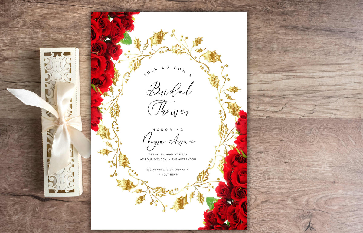 Bridal Shower invitation, Red Rose Bridal Shower Games, Red roses bridal shower invitation, Pink Flower Bridal Shower Editable . WS58