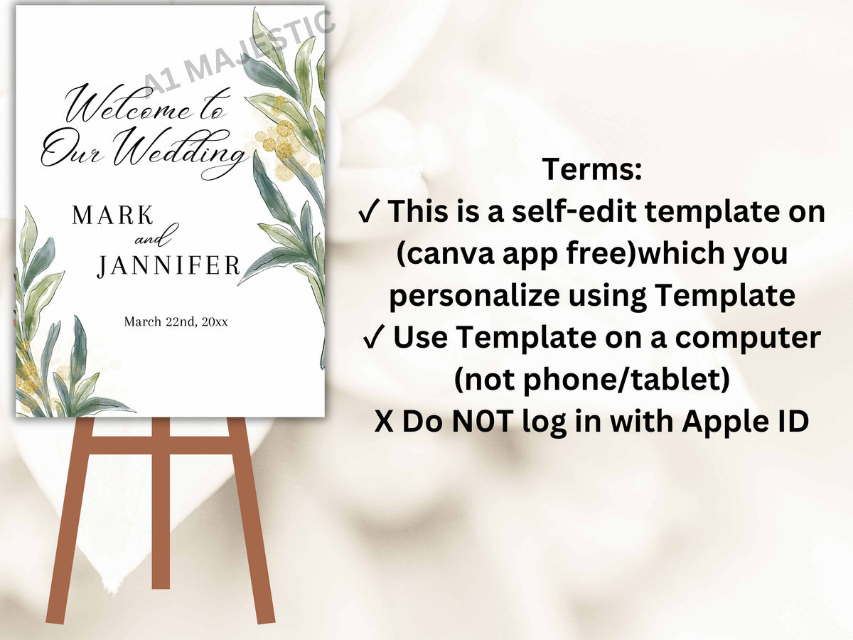 Greenery Watercolor Wedding Welcome Sign Template, Wedding Welcome Sign, Wedding signs, Welcome poster Template. WS12