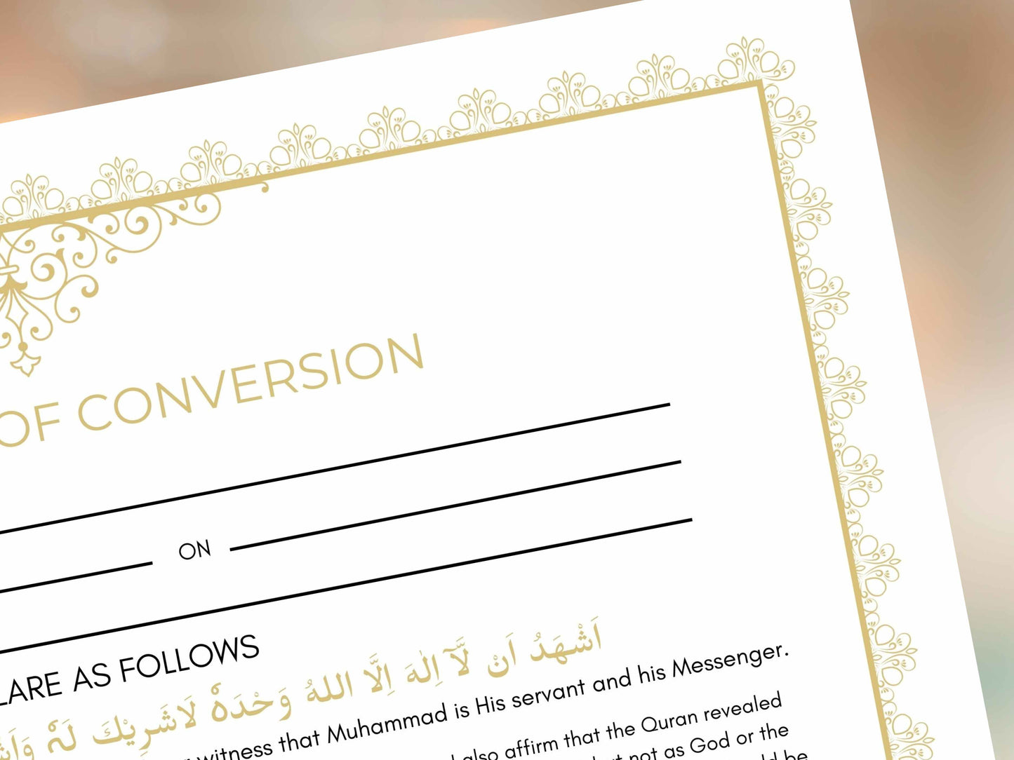 Conversion Certificate, Muslim Conversion Certificate, Shahada Certificate, Convert Certificate, Editable, Printable, Instant Download. CC2