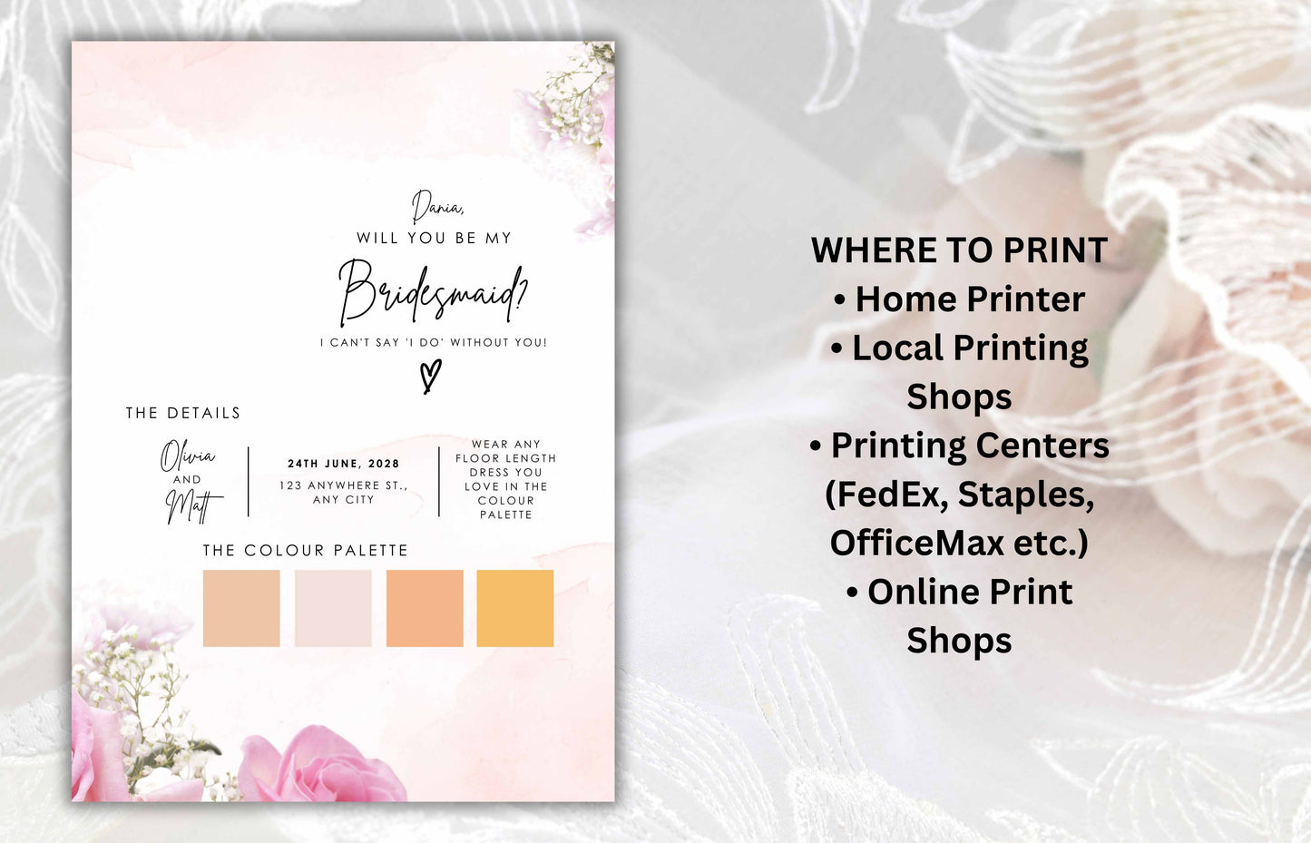 Will You Be My Bridesmaid Card, Bridesmaid Proposal Card, Editable Bridesmaid Proposal Card Template, INSTANT DOWNLOAD, BT45