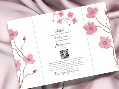 Elegant Trifold Wedding Invitation Template, Blossom Floral Wedding Invite, Editable Printable Invite, Garden Ceremony Card. WEIB121