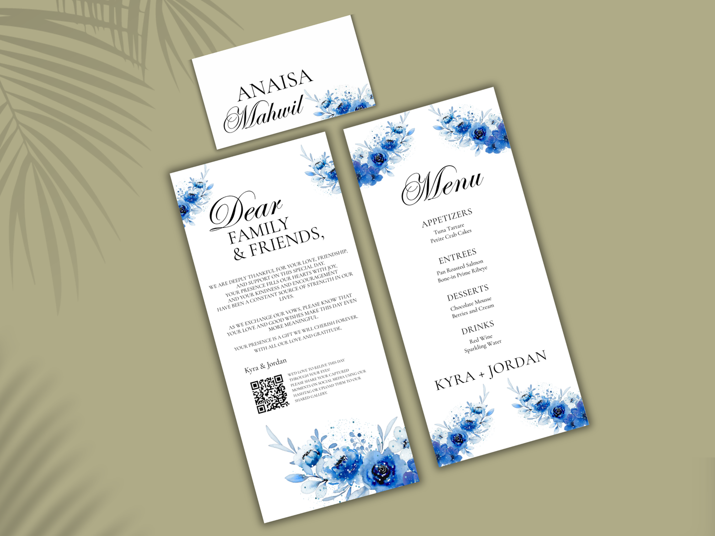 Wedding Menu Card Template, Table Card Thank you Card. WI267