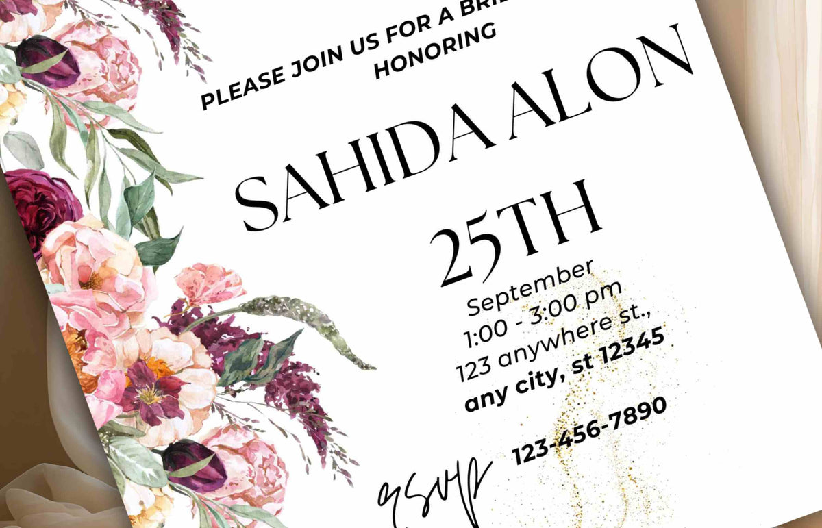 Bridal Shower Invitation template, Elegant Bridal Shower Invitation, Bridal Shower Flower Invite. WS38