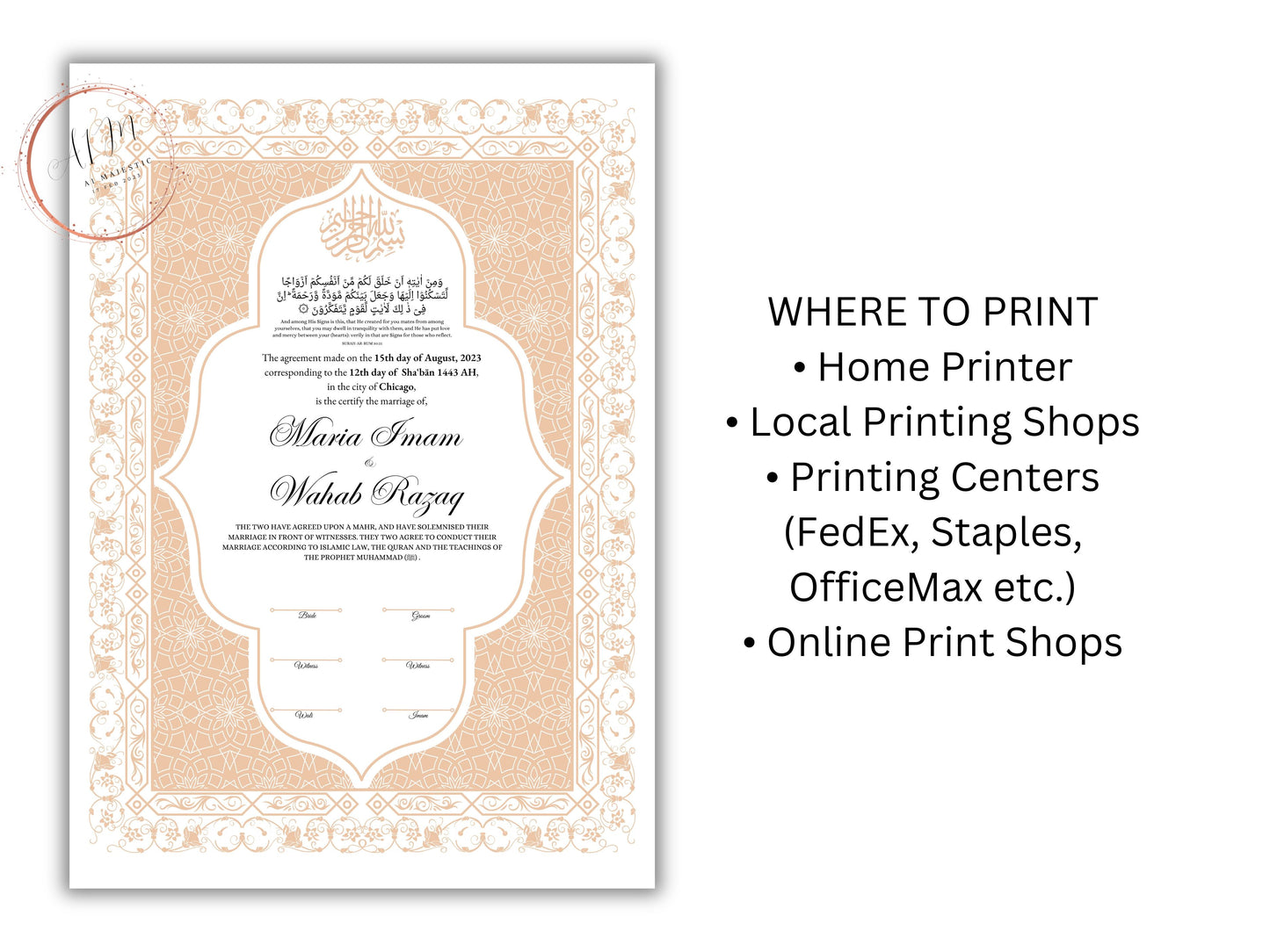 Nikkah Contract Template,Printable Nikkah Contract,Editable Nikkahnama, Muslim Wedding Certificate,Digital Download,Islamic Marriage. NN189