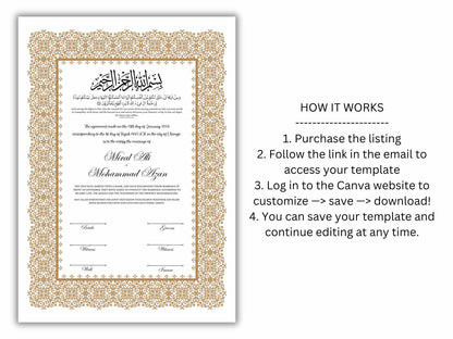 Luxury Nikkah Certificate, Premium A4/A3 Islamic Wedding Contract, Nikkah Nama, Muslim Marriage Certificate, Personalised Names, NN198