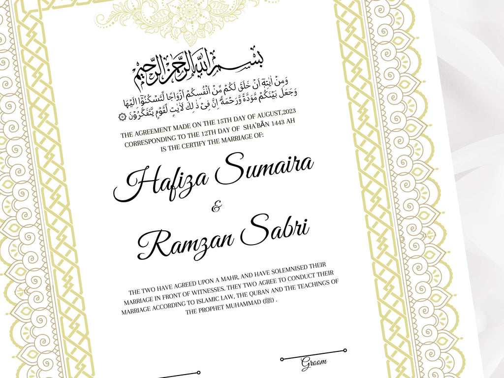 Nikkah Contract Template, Printable Nikkah Contract, Editable Nikkahnama, Muslim Wedding Certificate, Islamic Marriage Contract. NN108