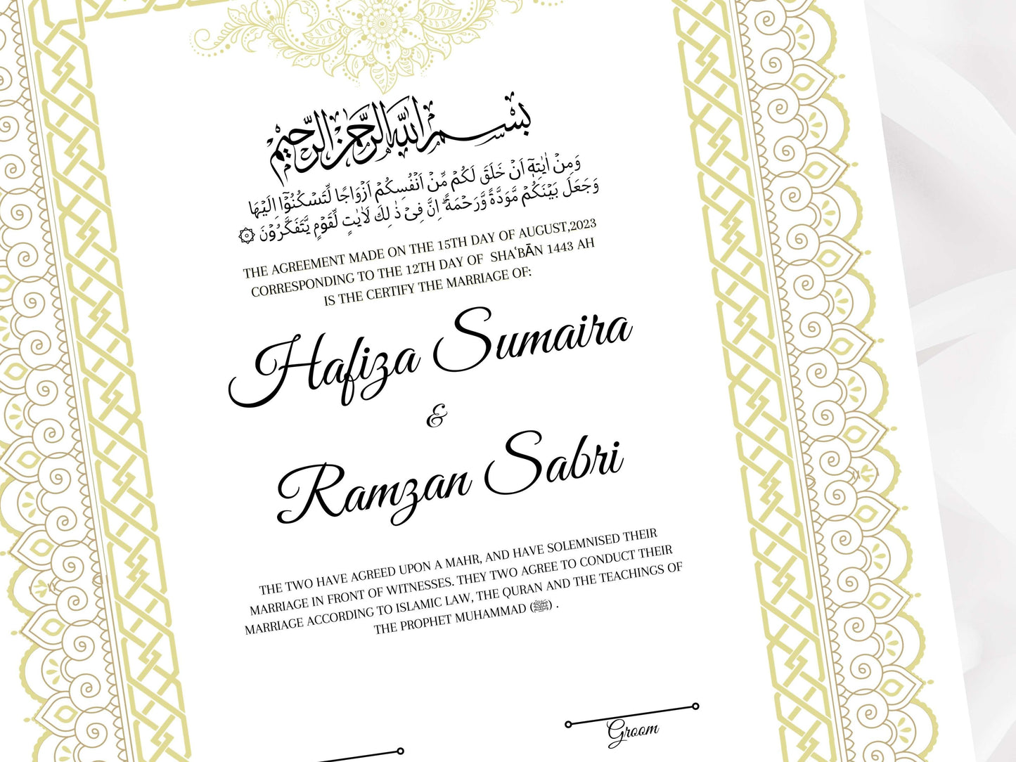 Nikkah Contract Template, Printable Nikkah Contract, Editable Nikkahnama, Muslim Wedding Certificate, Islamic Marriage Contract. NN108