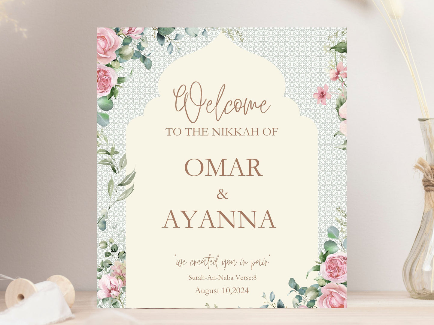 Muslim Wedding Welcome Sign - Islamic Wedding Welcome Sign Digital, Welcome to our Wedding Sign, Nikkah Welcome Poster, Muslim Couple.S17