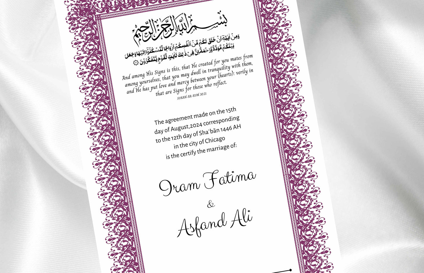 Nikkah nama, Nikahnama Muslim, Digital Download. NN100