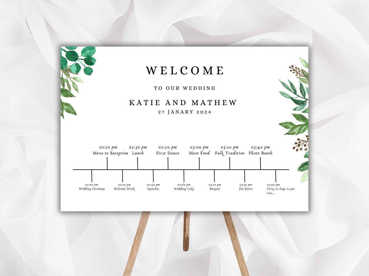 Large Wedding Welcome Timeline Sign Template, Wedding Order of the Day, Wedding Timeline Template, Digital Template. WT 32