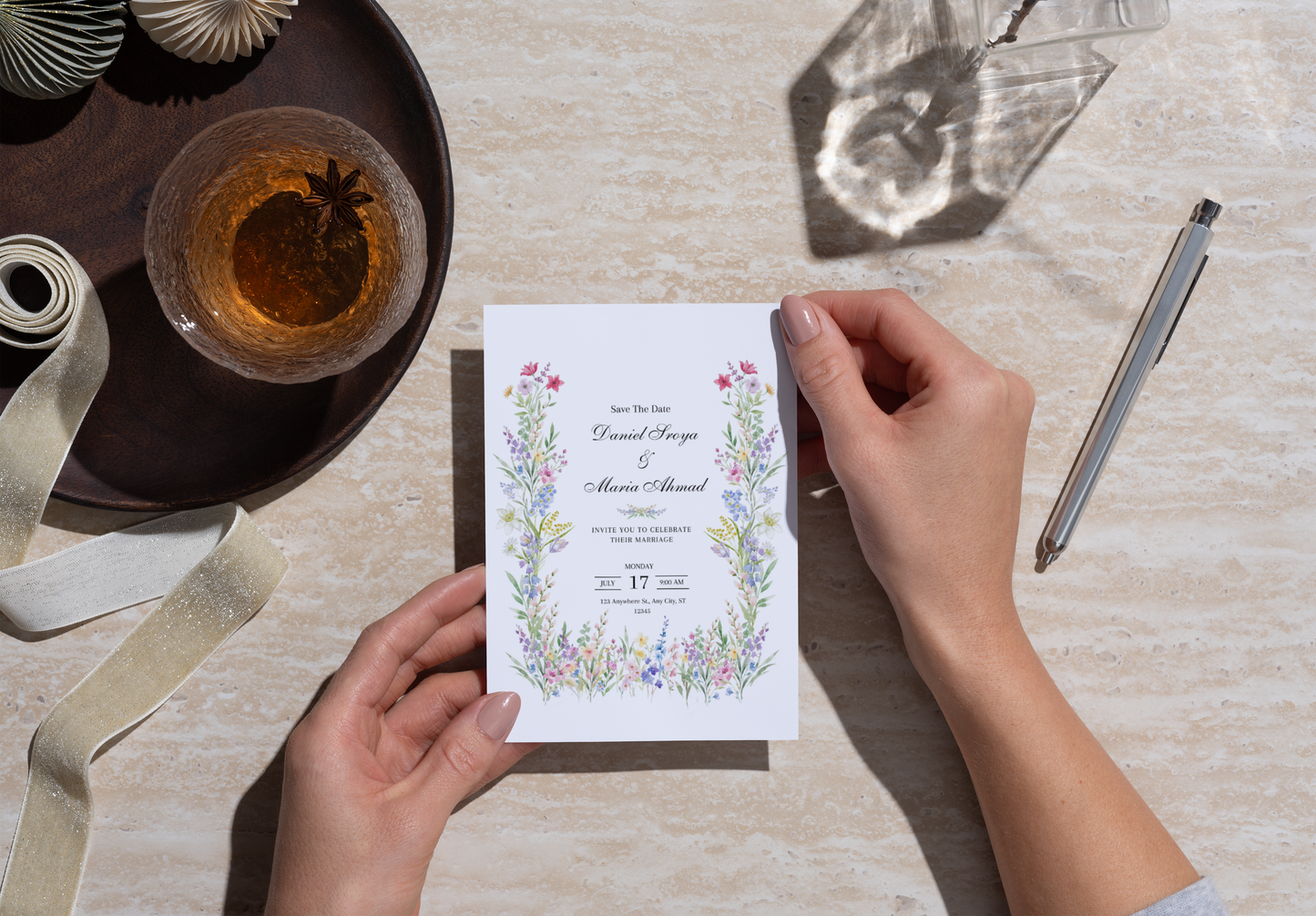 Wedding card 5 x 7, Physical Wedding Invitation, Wild card invitation, Modern Wedding Invite, Summer wedding card, Personalized, Card B86
