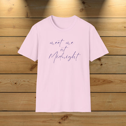 Midnight Rendezvous Unisex Softstyle T-Shirt, Midnight Meeting Tee, Moonlight Encounter Shirt, Late Night Date Top, Starry Sky Gift