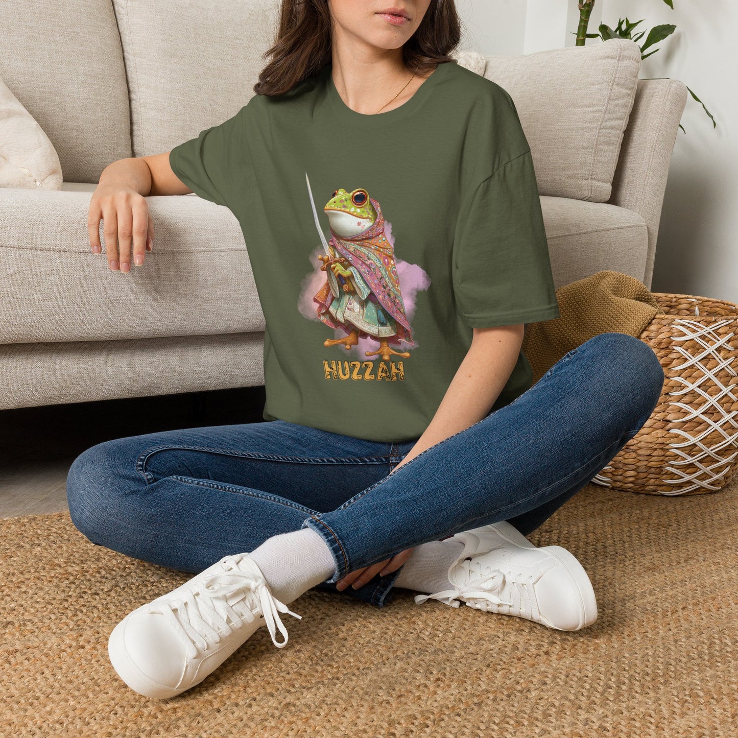 Frog Knight T-Shirt — 'Huzzah' Medieval Amphibian Graphic Tee