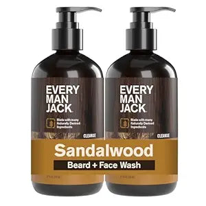 Every Man Jack Beard + Face Wash - Sandalwood Scent - Gently cleanse skin and soften beard - Made with Glycerin and Aloe - 6.7 fl. oz (2 Pack)