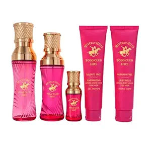 Beverly Hills Polo Club BHPC HOT Women's 5-Piece Fragrance Gift Set - Amber & Vanilla Eau de Parfum Collection with Natural Body Lotion & Hair Wash for Her