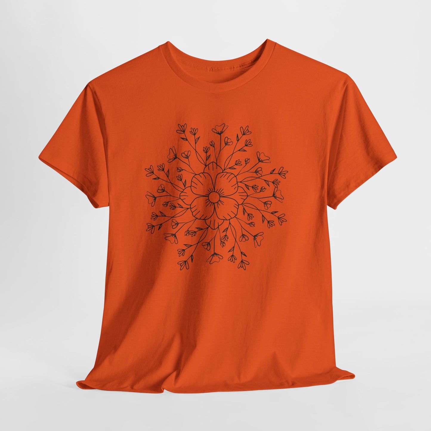 Floral Mandala Tee, Hand-Drawn Black Flower Graphic T-Shirt