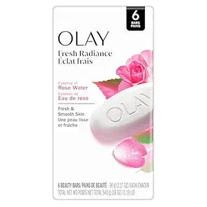 Olay Beauty Bar, Fresh Radiance, Nourishing & Refreshing Formula, Pampering for Smooth & Gentle Skin, Vitamin B3 Complex, Essence of Rose Water Scent, 3.17 oz (6 Count)