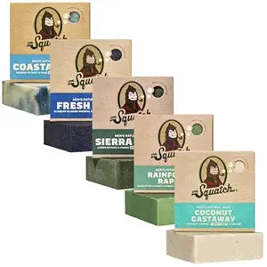 Dr. Squatch Natural Men’s Bar Soap - Cold Process Body Soap Bar with Natural Oils - Gifts for Men - Coastal Mist, Fresh Falls, Sierra Storm, Rainforest Rapids, Coconut Castaway (5 Pack)
