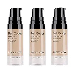 3 Pack Pro Full Cover Liquid Concealer, Waterproof Smooth Matte Flawless Finish Creamy Concealer Foundation for Eye Dark Circles Spot Face Concealer Makeup, Size: 3×6ml/0.20Fl Oz, Light Natural