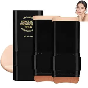 2Pcs Long-Lasting Concealer Foundation Stick, Face Foundation Contour Stick，Creamy Full Coverage, Hydrating Olive & Camellia Formula for Dark Circles & Blemishes (2#NATURAL)