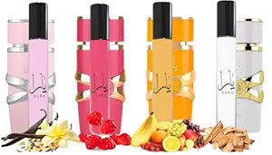 Equivalence Yara's 4 Pieces Set Eau De Parfum Spray for Women edition travel Size BUNDLE 0.34 Ounce Moi +Tous + Candy +Pink, LARGE BOTTLES NOT INCLUDED It is only a reference