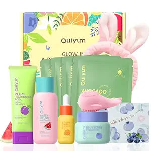 QUIYUM Korean Style Skin Care Set for Dry Sensitive Skin, Natural Skincare Kit with Hyaluronic Acid & 5-Ceramide, Birthday Gifts for Women | Hydrating | Repairing | Gentle | Gift Sets