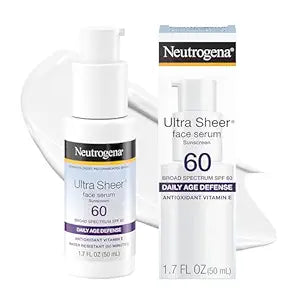 Neutrogena, Ultra Sheer Face Sunscreen with Vitamin E and SPF 60, Sunscreen for Face with Broad Spectrum Uva/Uvb Protection, Fragrance-Free, Oxybenzone-Free, Water-Resistant (80 minutes), 50.3 mL
