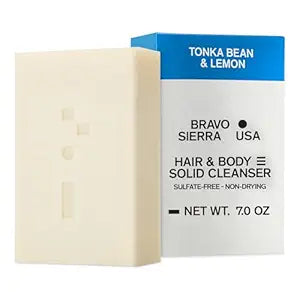 Bravo Sierra Body & Hair All-In-One Soap Bar - Tonka Bean & Lemon, 7 oz - Coconut, Shea Butter and Oat Flour for Soft Skin and Healthy Hair