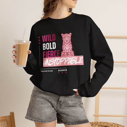 Crewneck Sweatshirt — Wild Bold Fierce Unstoppable Leopard Graphic