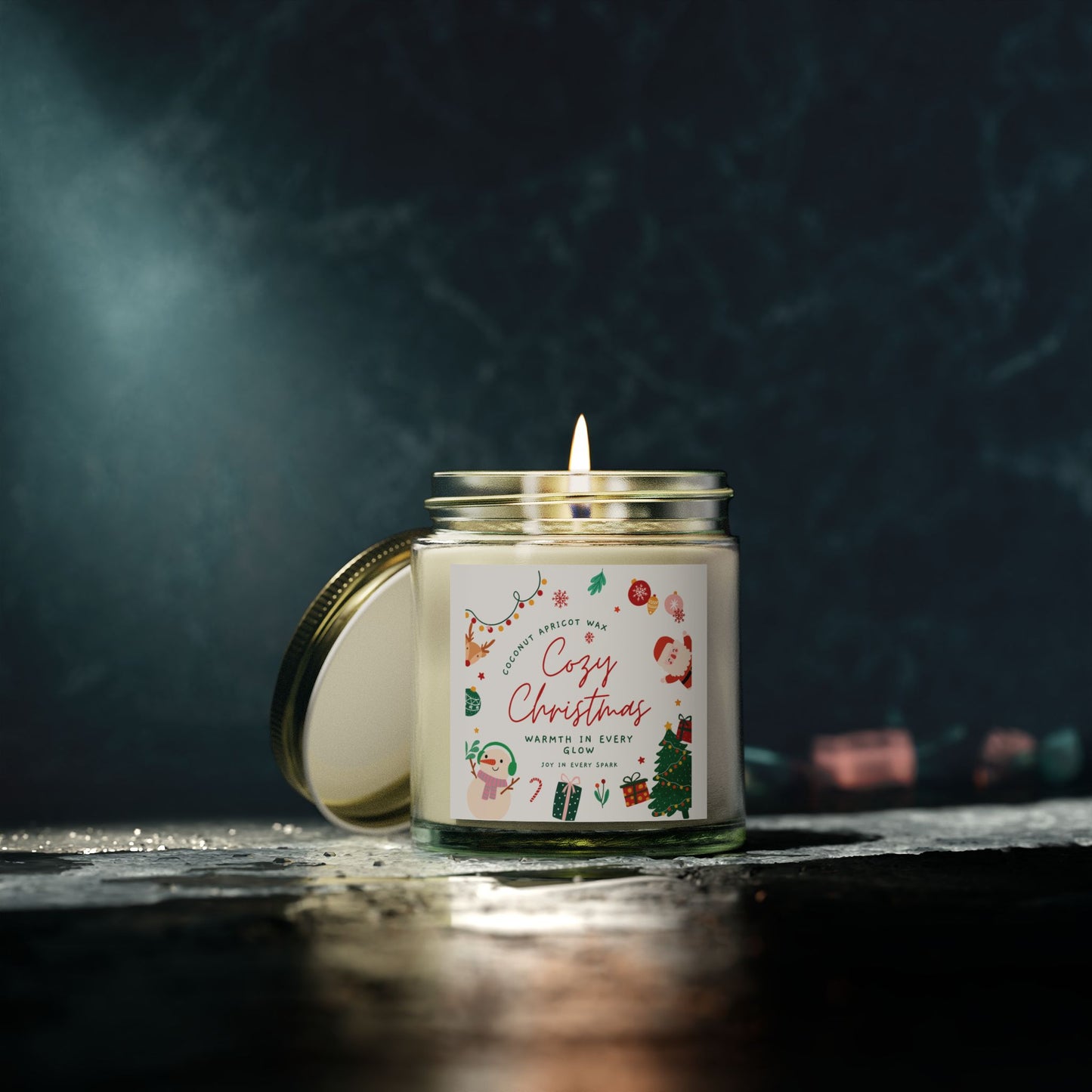 Christmas Scented Candles, Coconut Apricot Wax (4oz, 9oz)