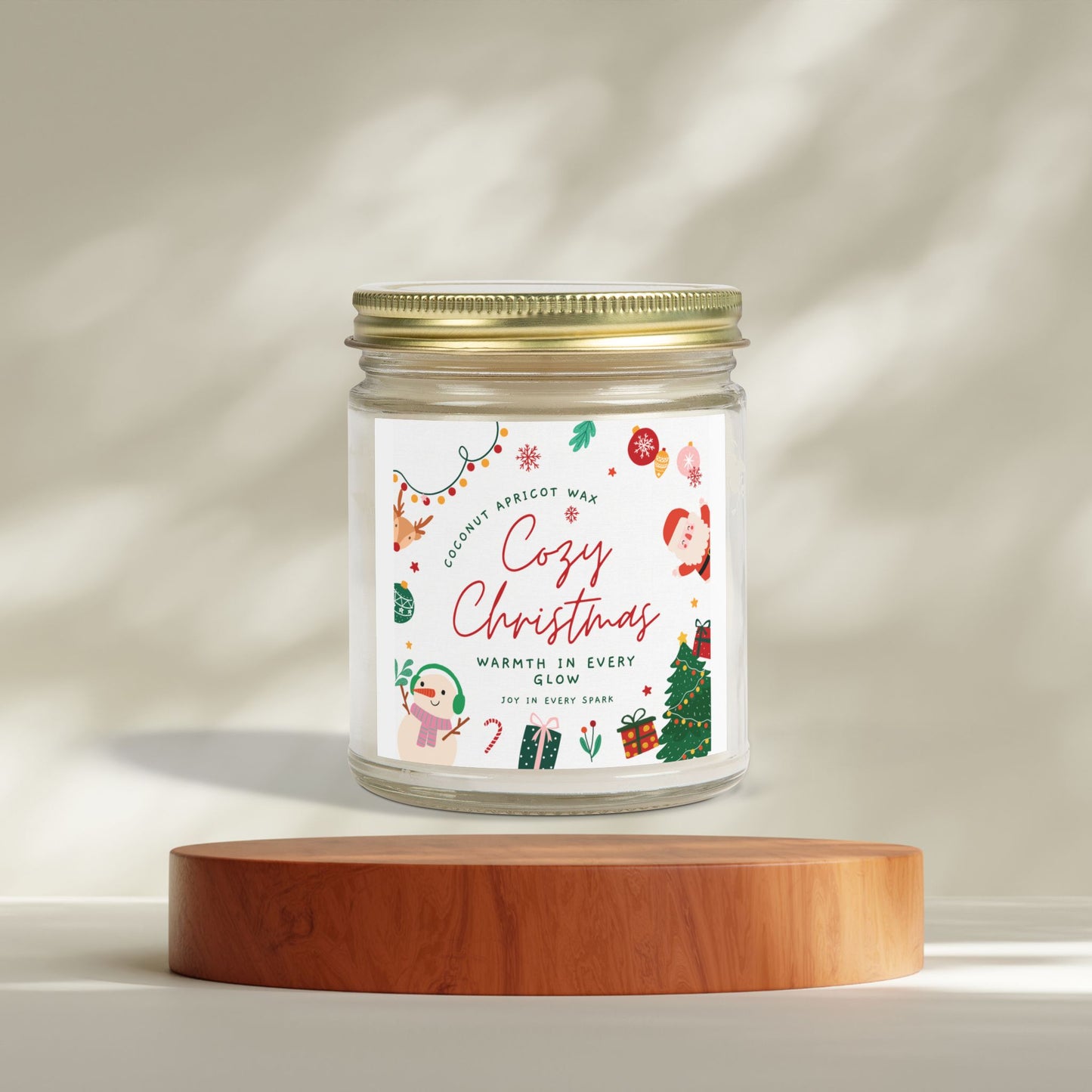 Christmas Scented Candles, Coconut Apricot Wax (4oz, 9oz)