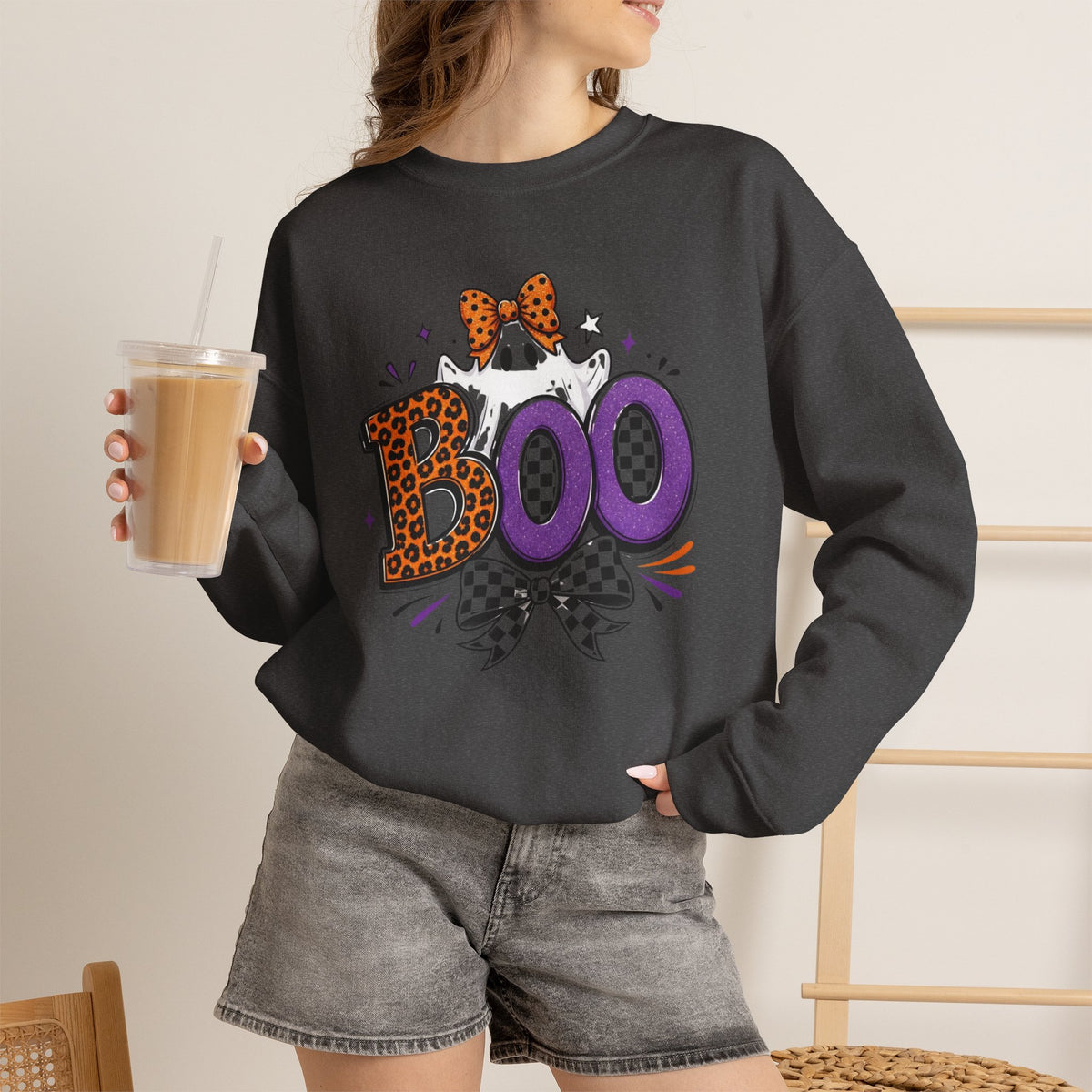 Boo Halloween Sweatshirt — Leopard & Purple Graphic Crewneck