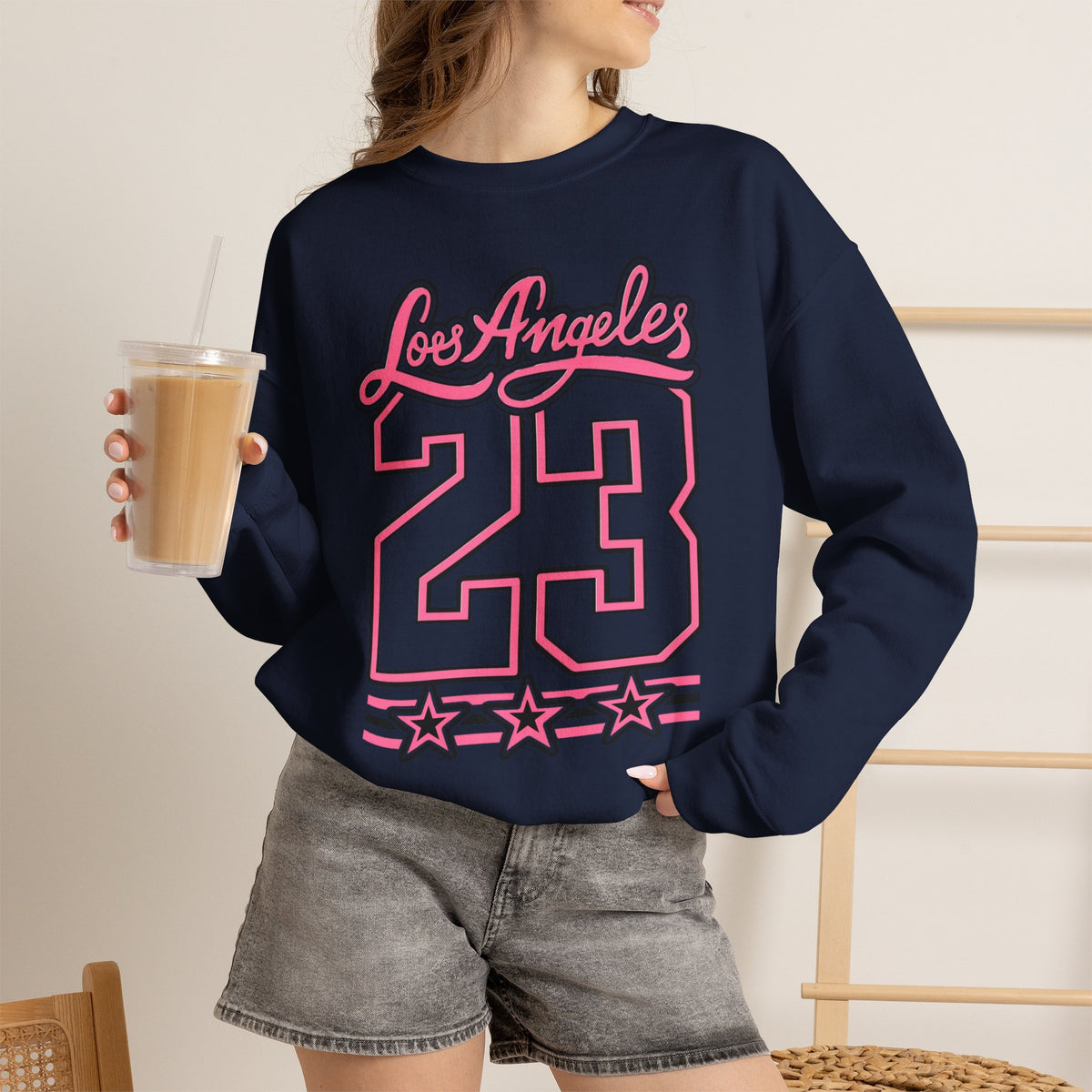 Los Angeles 23 Retro Crewneck Sweatshirt — Pink Varsity Style