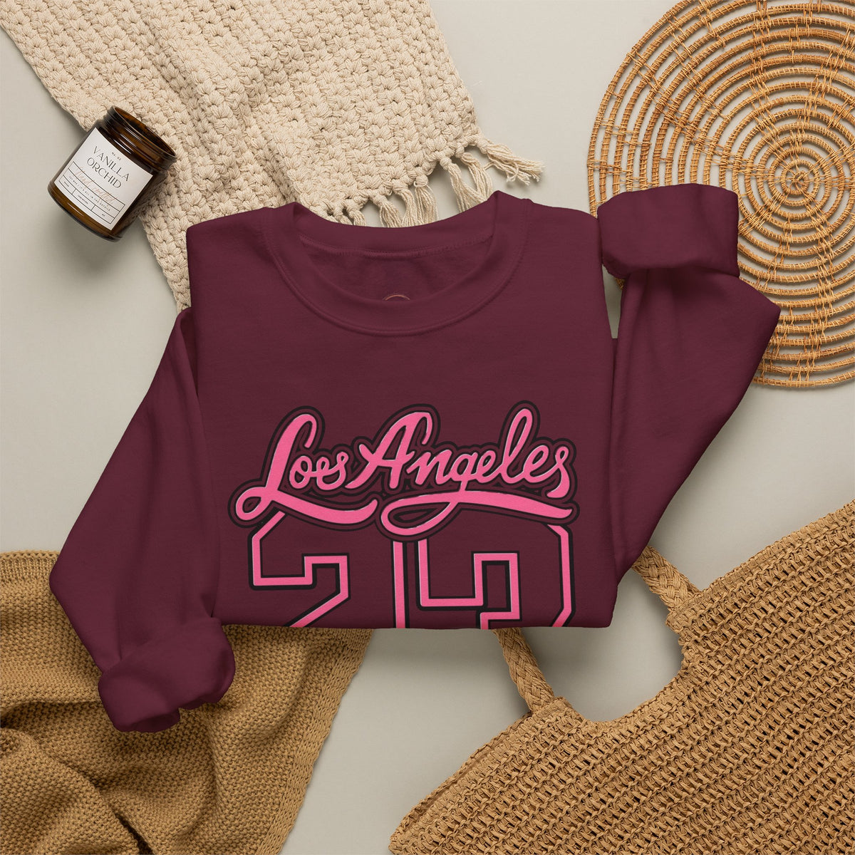 Los Angeles 23 Retro Crewneck Sweatshirt — Pink Varsity Style