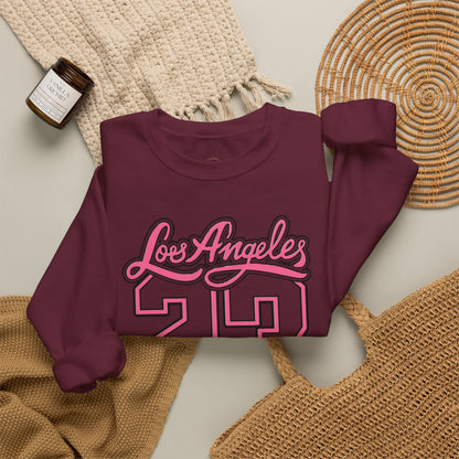 Los Angeles 23 Retro Crewneck Sweatshirt — Pink Varsity Style