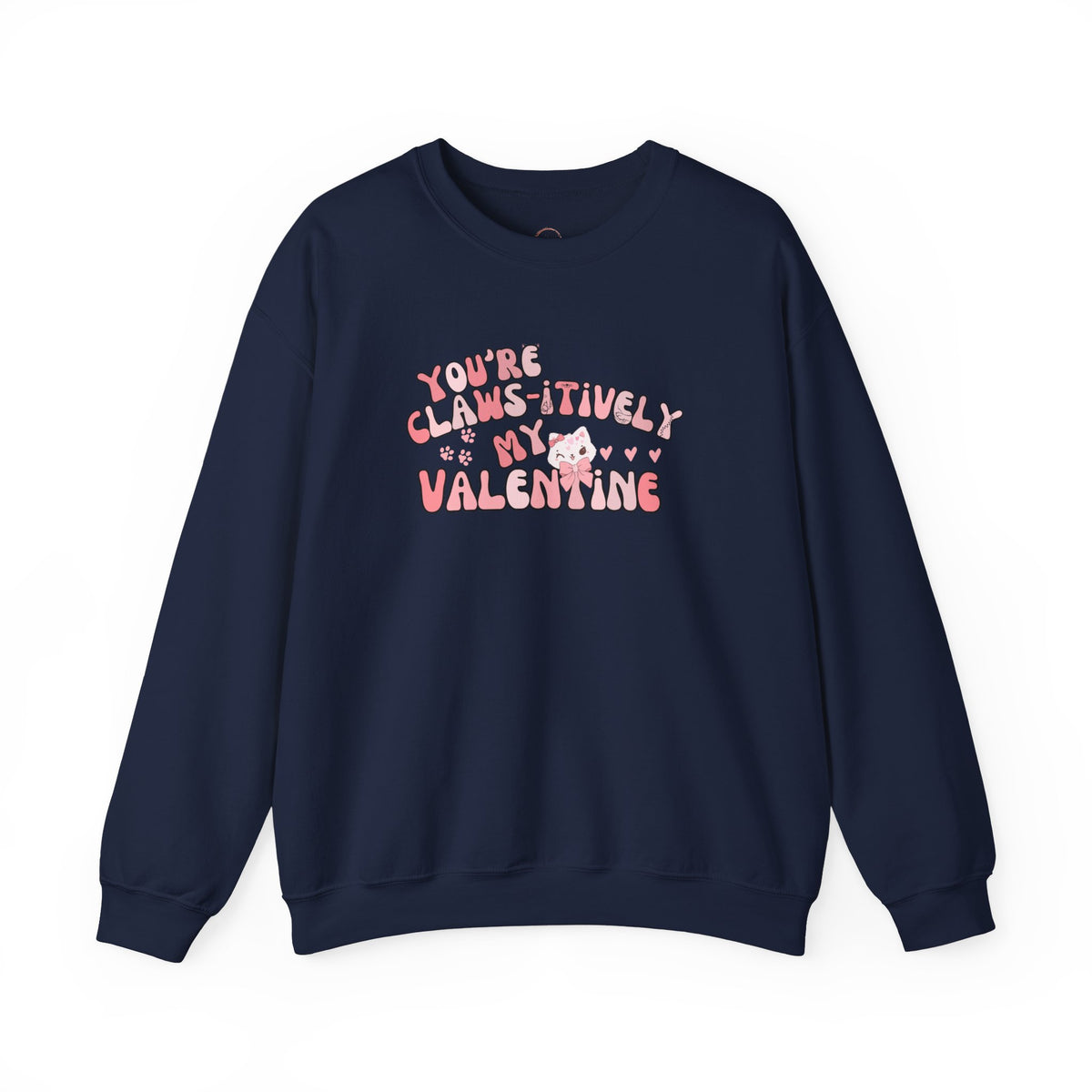 Cat Bow Valentine Unisex Sweatshirt, Claws-itively Adorable Gift, Funny Valentine's Day Jumper, Cute Kitty Lover Top, Heart Design Pullover,
