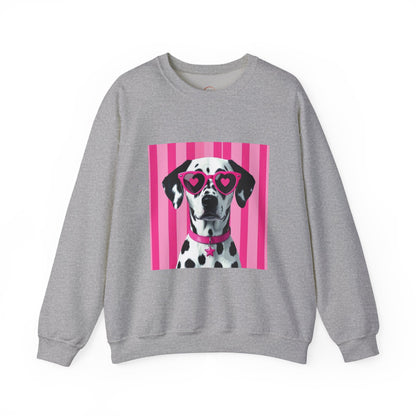 Dalmatian with Heart Sunglasses Sweatshirt — Cute Pink Pet Graphic Crewneck