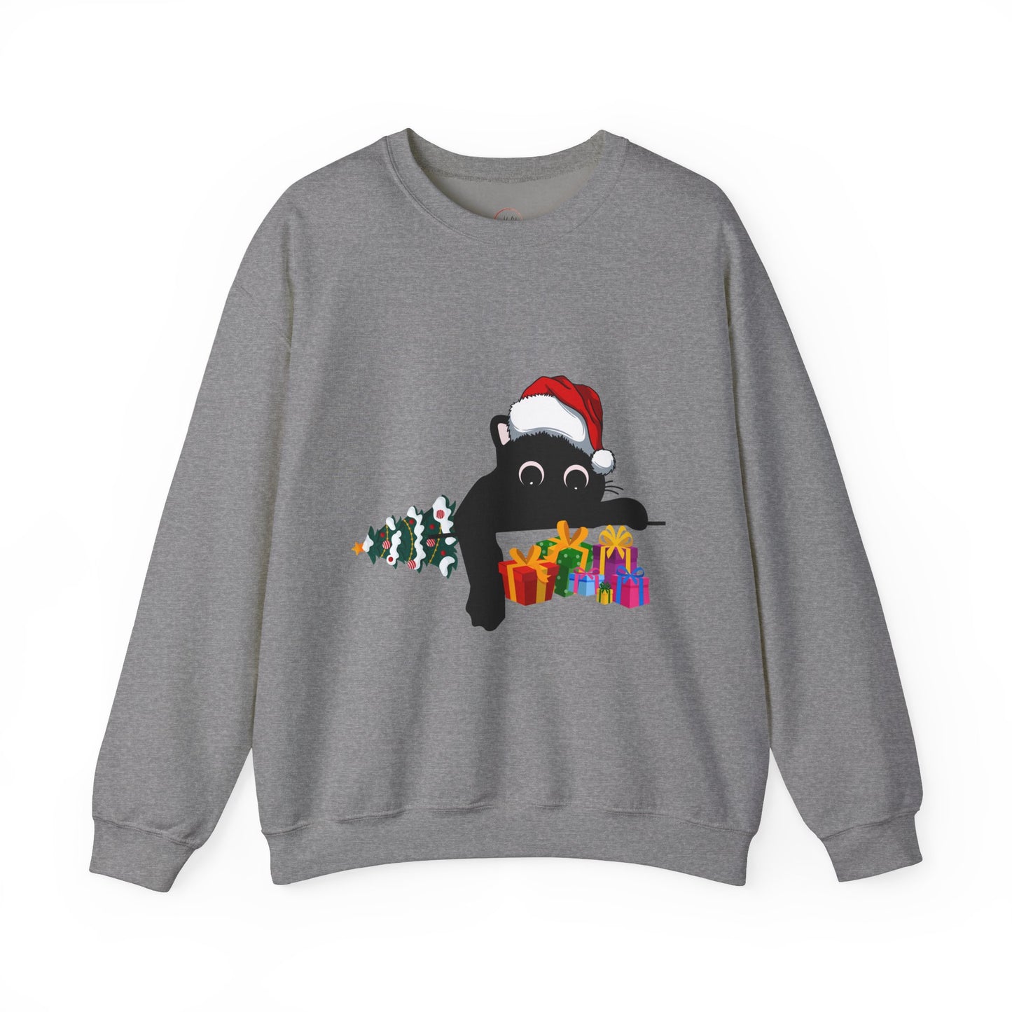 Christmas Cute Cat Sweatshirt Cat Lover Crew Neck Sweatshirt